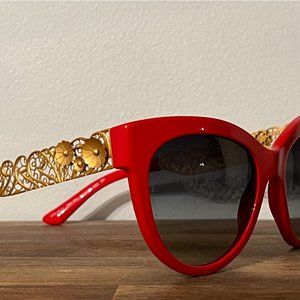 Vintage Red Dolce & Gabbana Cateye sunglasses with floral arms